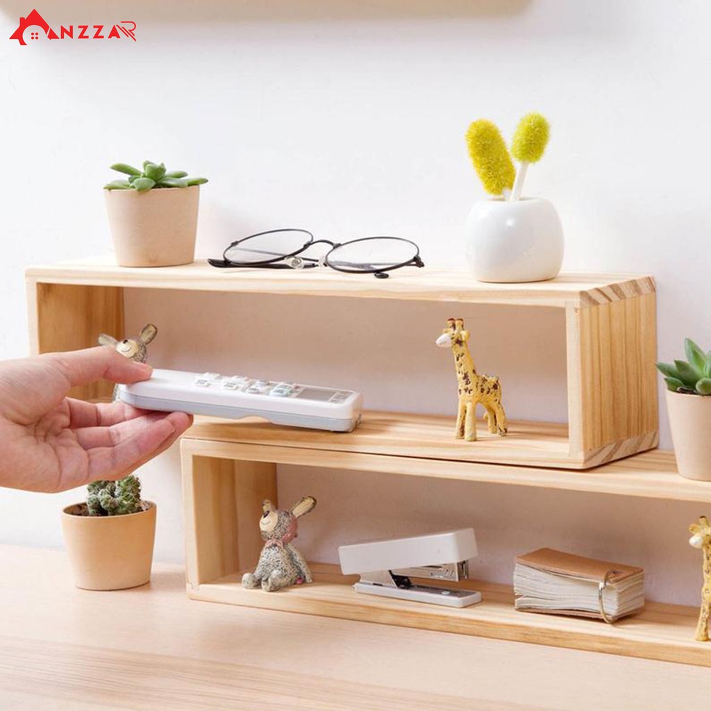 Kệ gỗ Anzzar hình khối chữ nhật để bàn, treo tường làm giá sách, để đồ trang trí nhà cửa KCN-01