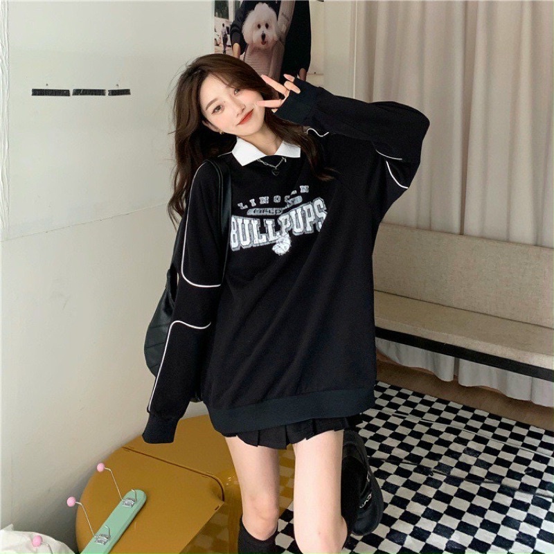 Áo sweater  Áo polo nữ dài tay unisex dưới 65kg chất nỉ bông phối khóa cổ BULLPUPS