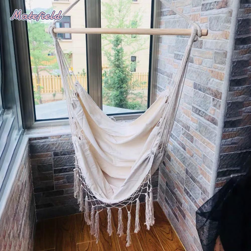 Võng treo ngoài trời bằng cotton màu trắng có tua rua chất lượng
