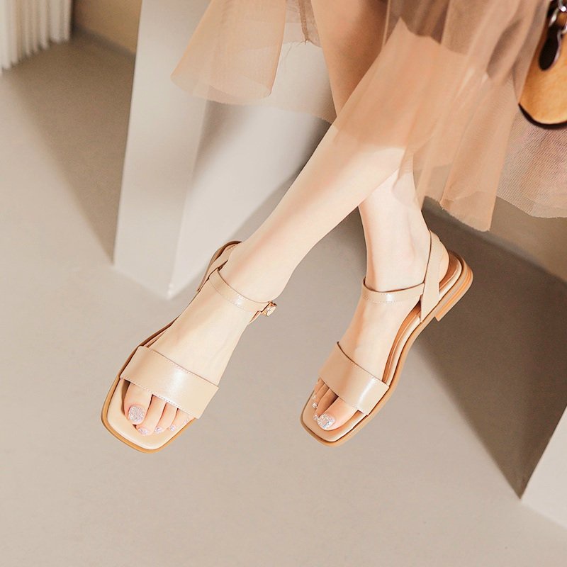 ZZ99- Giày sandal đế bệt 1 quai bản to mũi vuông, dép quai hậu 1 quai ngang- CH48