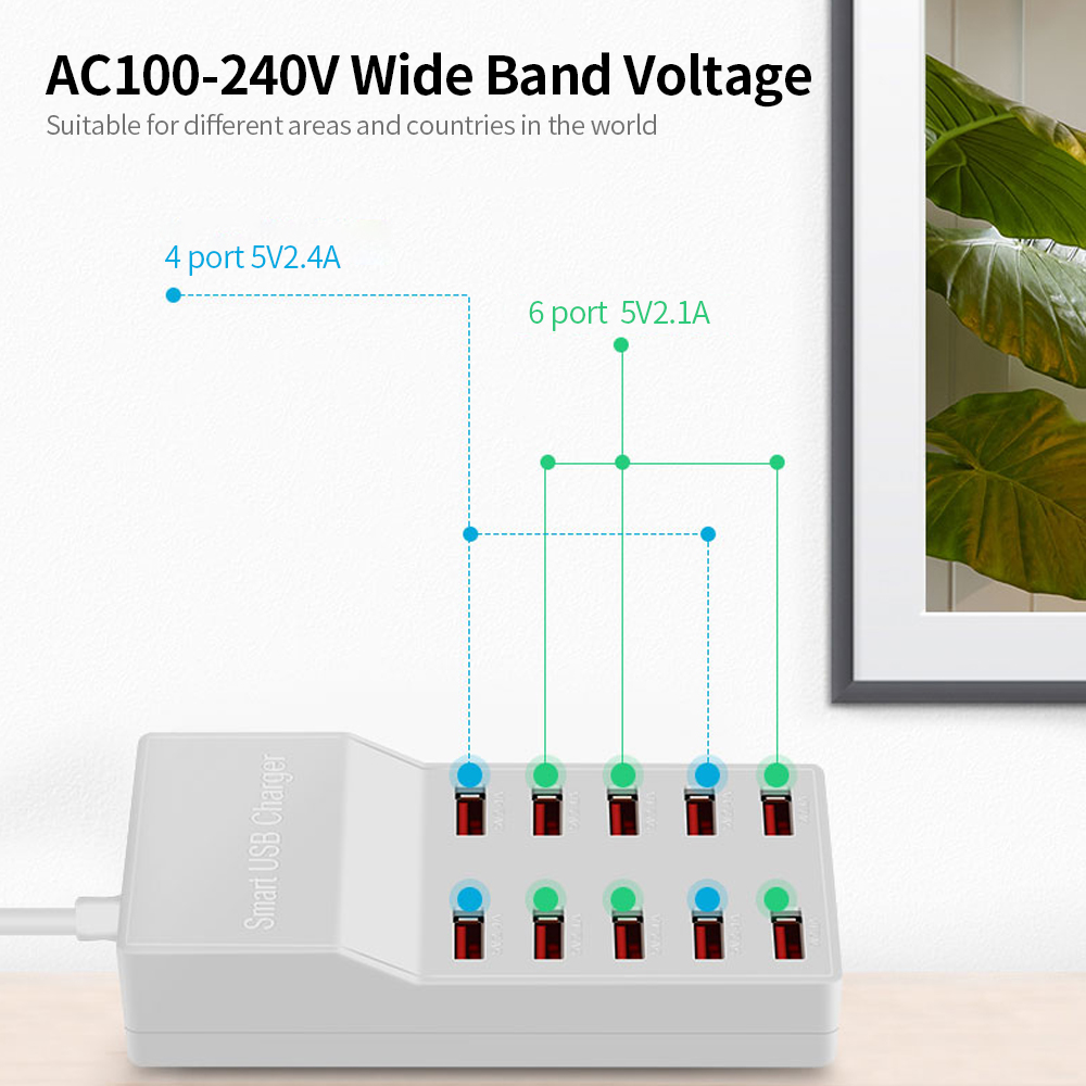 Bộ Sạc Nhanh Thông Minh 50w 10 Cổng Usb