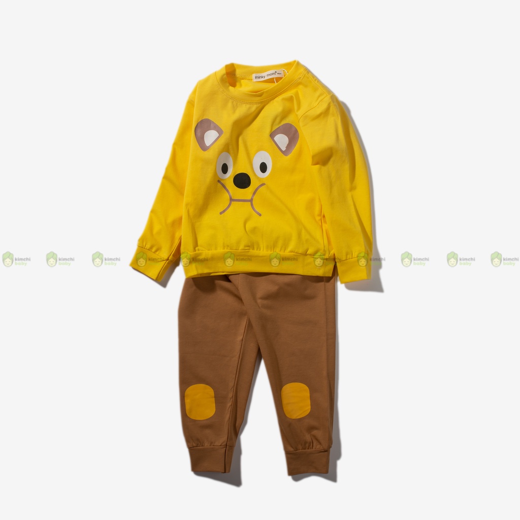 Bộ Dài Tay Cho Bé Trai, Bé Gái Vải Cotton Minky Mom Hoạ Tiết Mèo Con 3D, Đồ Bộ Mặc Nhà Cho Bé Thu Đông MKMTD2239