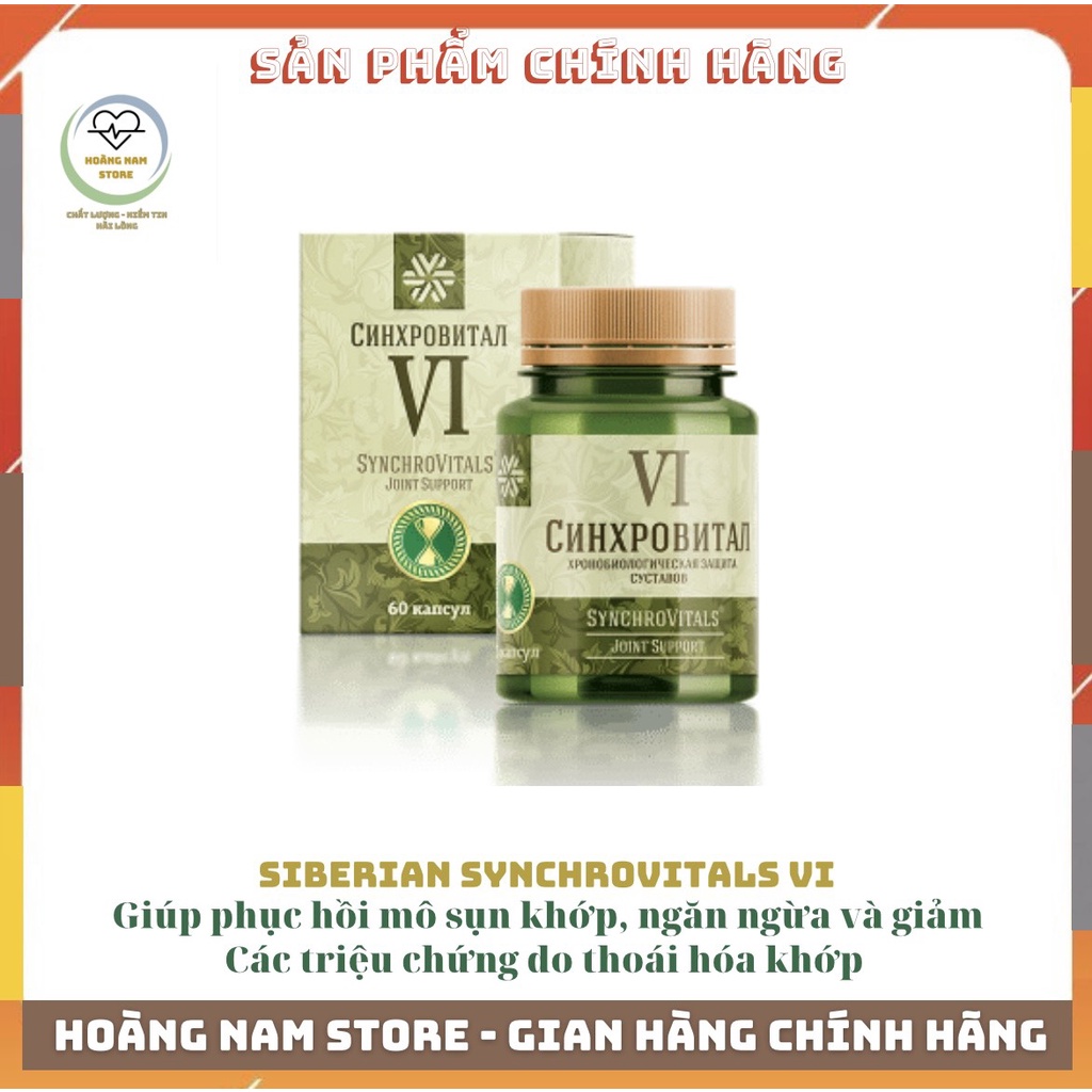 Thực phẩm Siberian Synchrovitals VI , giúp phục hồi mô sụn, tăng tiết dịch nhầy khớp, tốt cho hệ xương khớp, hộp 60v