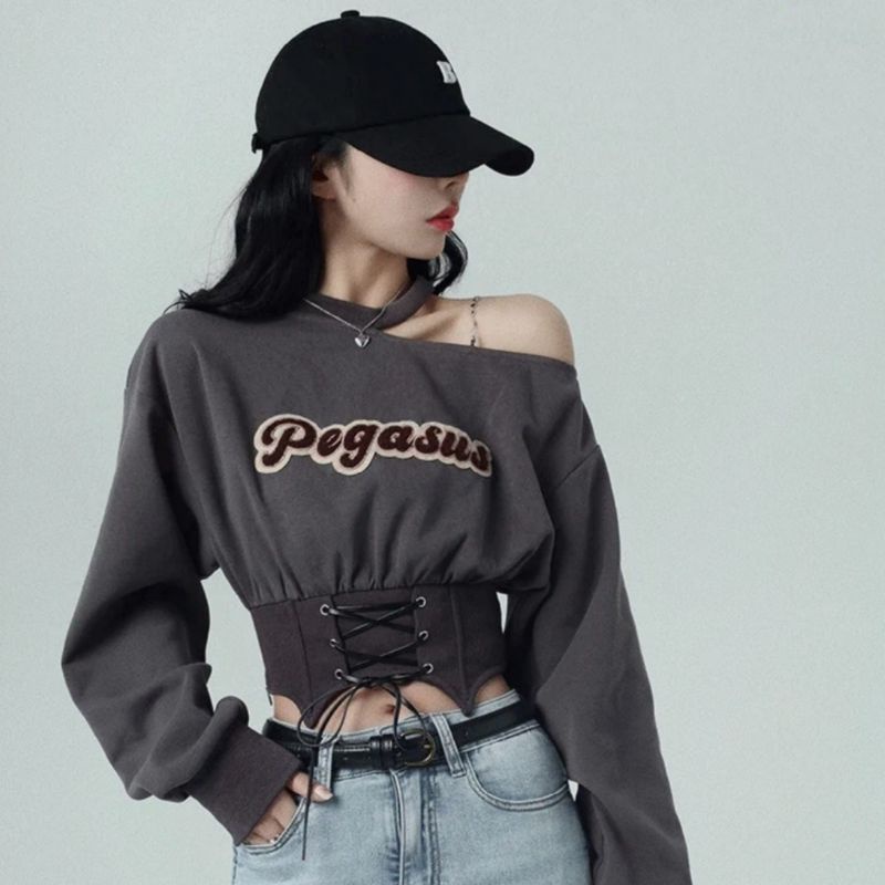 Áo lệch vai kèm dây chiết eo dài tay |IMEE|