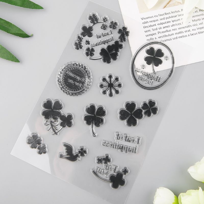 Con Dấu Silicone Trong Suốt In Nổi Hình Lá Trang Trí Sổ Tay DIY