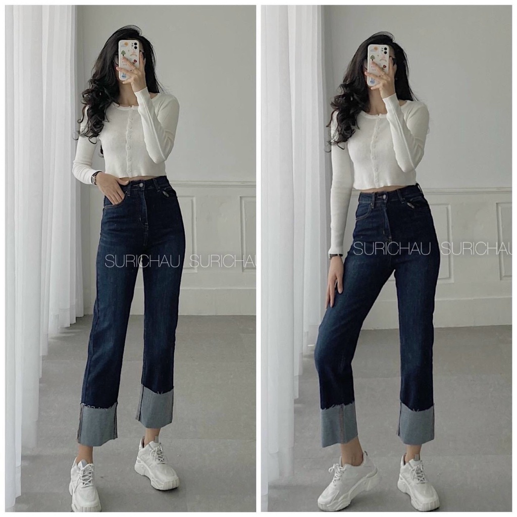 Quần jeans suông ống vừa gập gấu Hàn Quốc - mã 3905