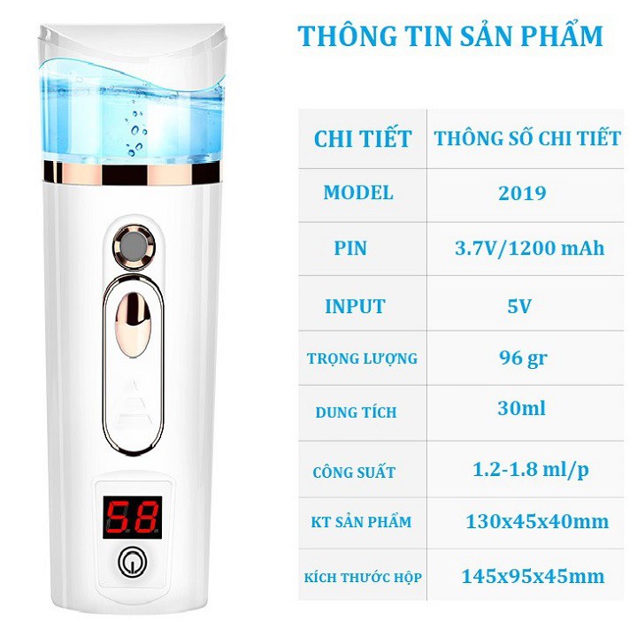 {Hot New} Máy xịt khoáng xông mặt nano mini đo độ ẩm da 2019