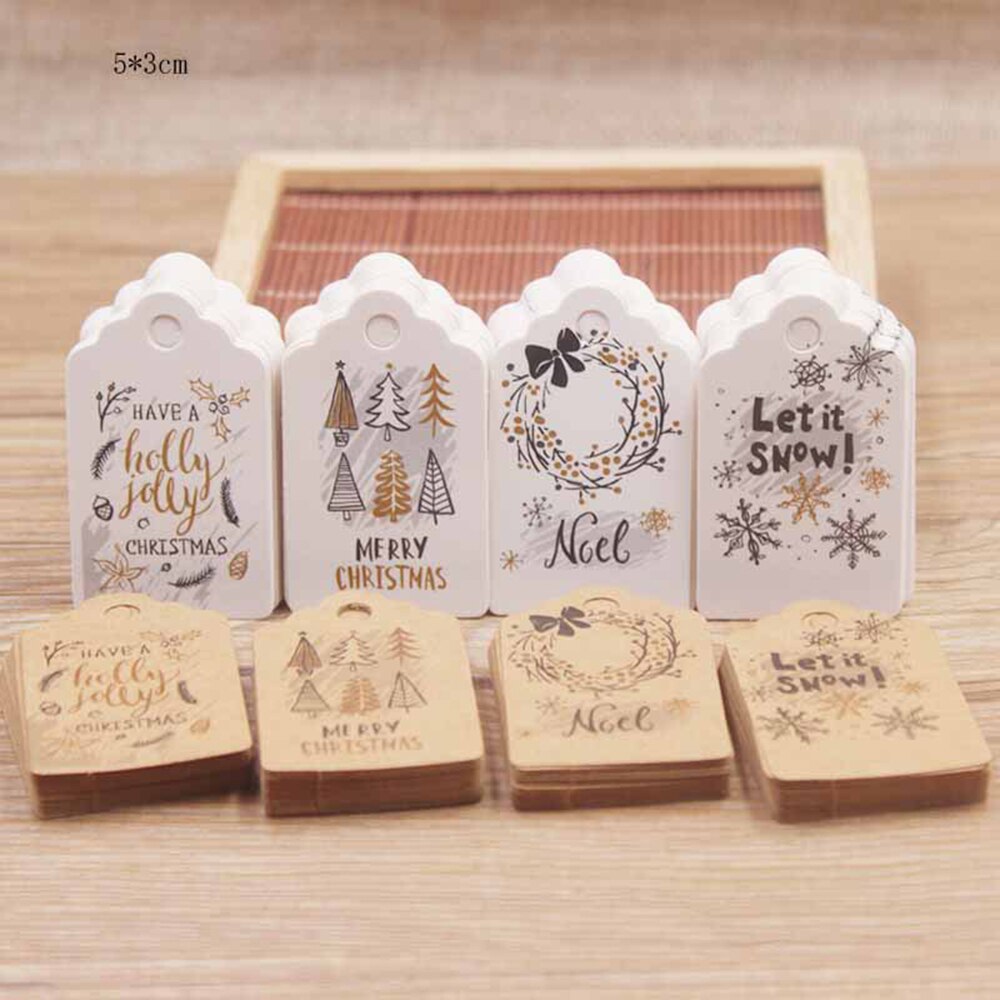 Set 100 nhãn tag giấy kraft 5*3CM trang trí quà tặng Giáng sinh tự làm
