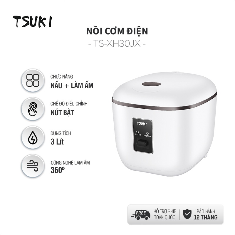 Nồi cơm điện TSUKI XH30JX dung tích 3Lit, nhiều chế độ nấu, hộp kim nhôm nóng nhanh, hàng chính hãng, bảo hành 12 tháng