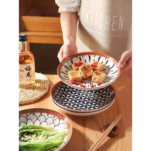 Set 4 đĩa sứ họa tiết vintage vàng size 21cm xinh xắn