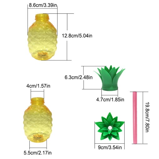 Bình nước nhựa hình quả dâu tây và trái dứa kèm ống hút siêu xinh 500ml