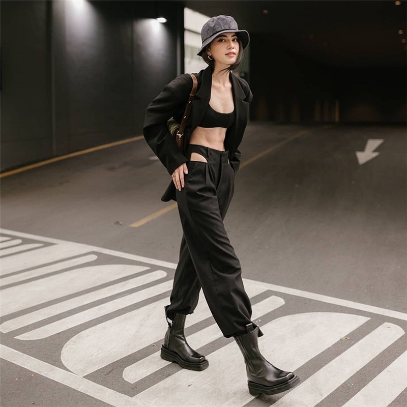 DUNEA Quần Dài Dáng Rộng Thiết Kế Cắt Cá Tính Quyến Rũ Cho Nữ