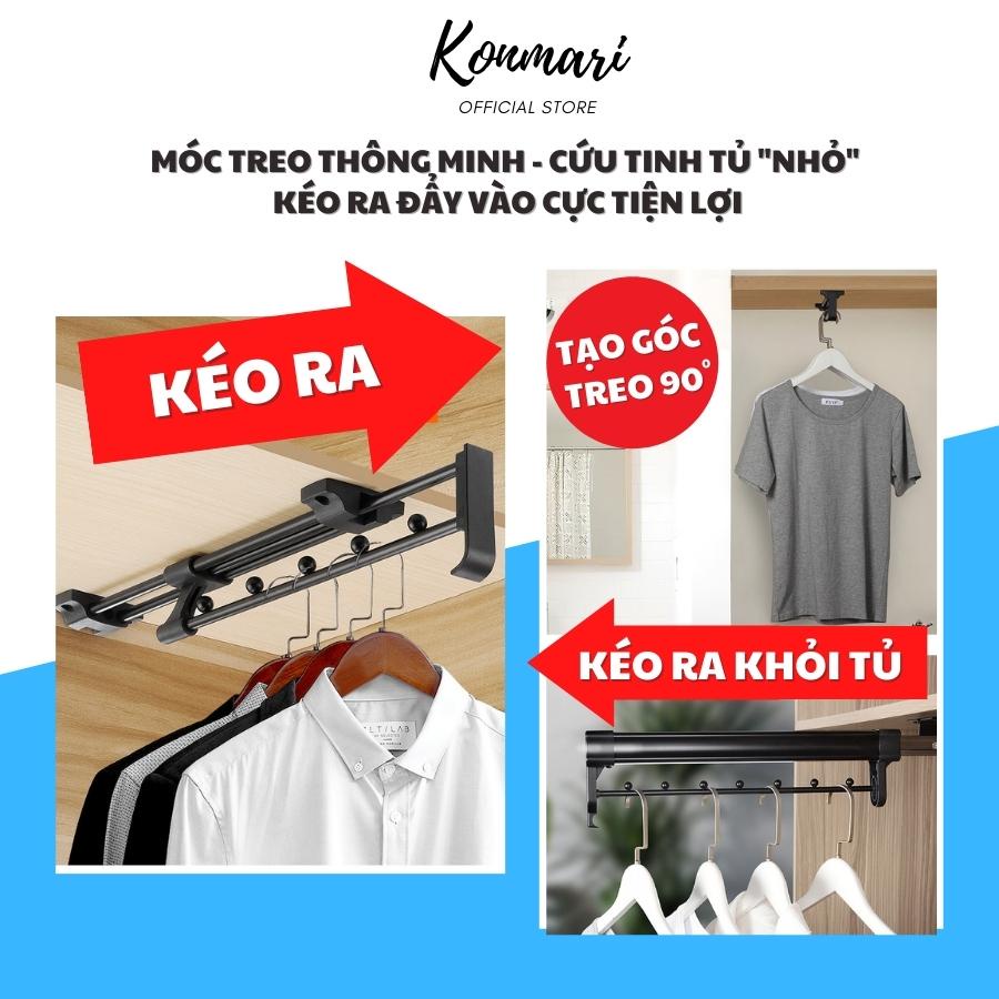 Móc treo quần áo thông minh bằng kim loại Konmari có thể kéo ra đẩy vào thay đổi góc treo đồ tiết kiệm không gian tủ