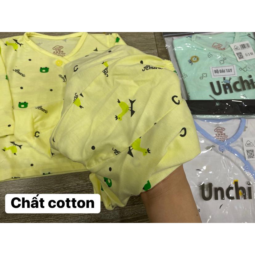 Bộ dài unchi cúc chéo cotton họa tiết cho bé trai, bé gái, bộ unchi cho bé dài tay