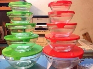 Combo bộ 5 bát thủy tinh có nắp đậy.