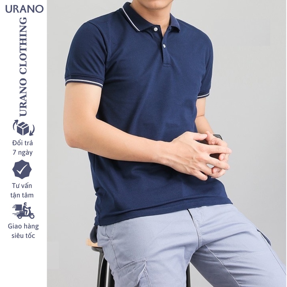 Áo phông nam Urano ngắn tay cổ bẻ phối viền cao cấp : Kiểu dáng Hàn Quốc chất liệu cotton , co giãn 4 chiều