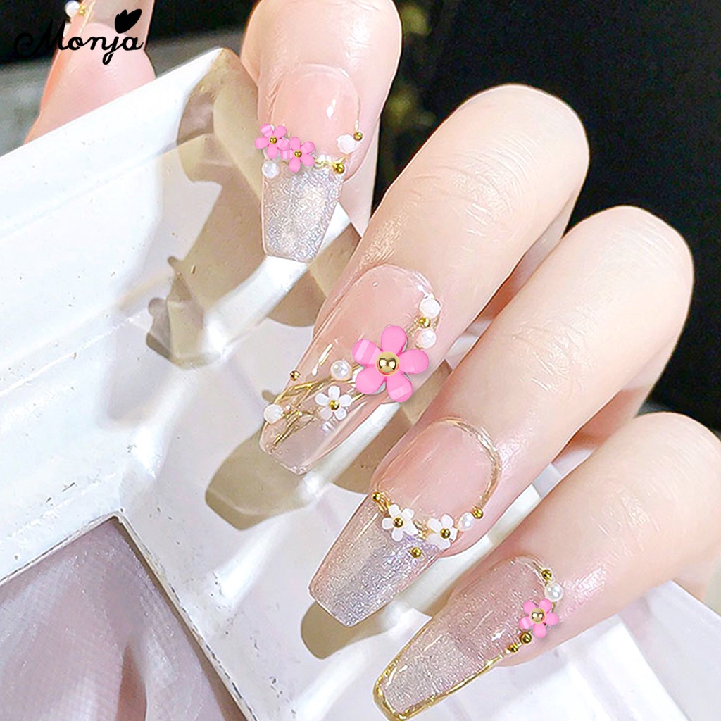 1 Túi Hạt Cườm Hình Hoa Hồng Vàng Hồng 3D Bằng Nhựa Acrylic Trang Trí Móng Tay DIY