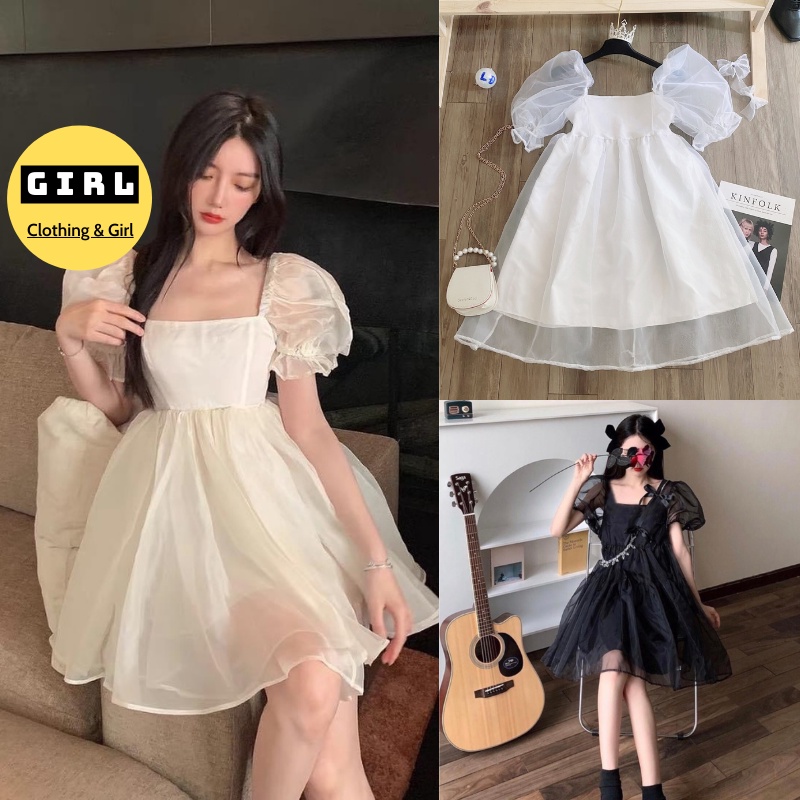 Váy Nữ Cộc Tay Cổ Vuông Babydoll Tay Bồng Dáng Xòe Tiểu Thư Hàn Quốc Ulzzang Mã 302