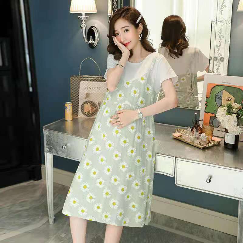 AMOI Đầm Hoa Giả Hai Mảnh Thời Trang Cho Mẹ Bầu