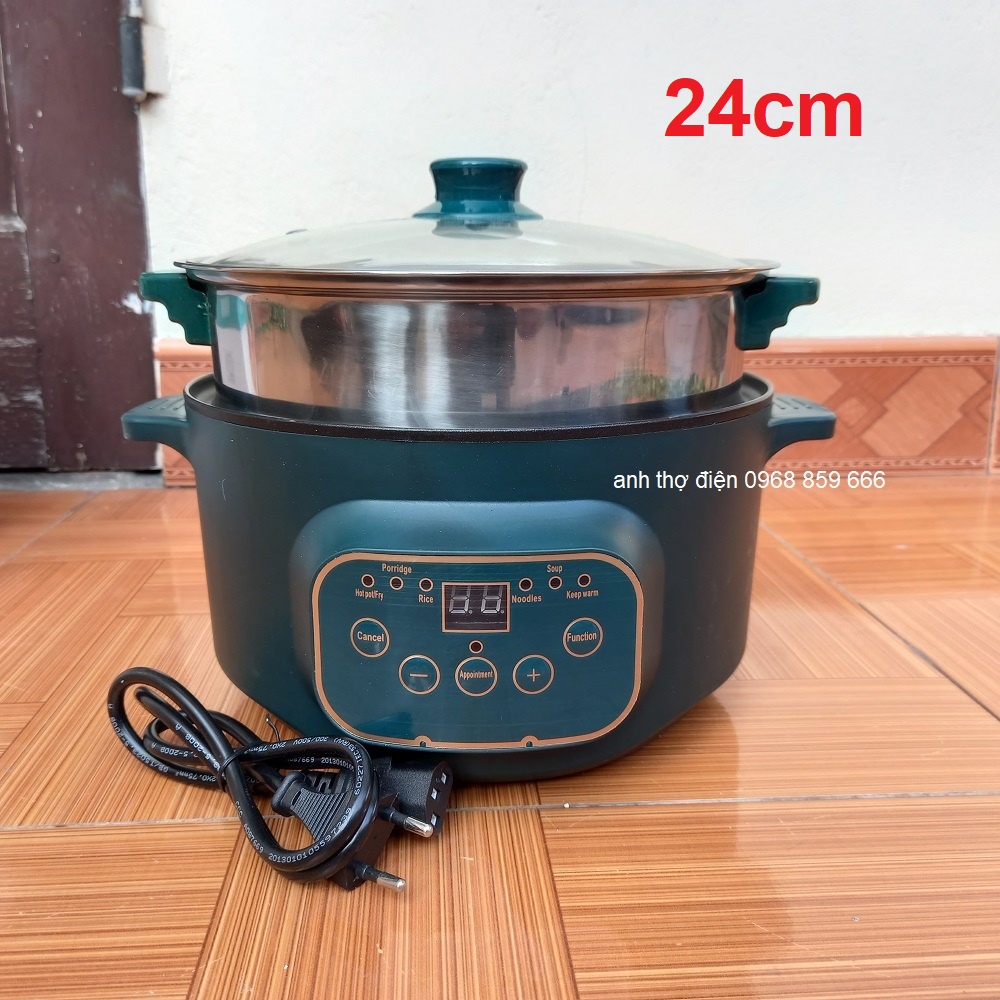 Nồi Lẩu Mini Đa Năng Xào, Hấp, Chiên, Nấu Cơm, Nấu Cháo, 6 Chế Độ nấu 2 tầng kèm hấp