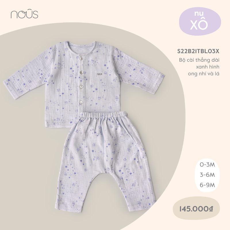 Bộ Quần Áo Cài Thẳng Nous- Cho Bé Trai Bé Gái - Hoạ Tiết- Chất Liệu Xô (Size Từ 0-3 Tháng Đến 6-9 tháng)