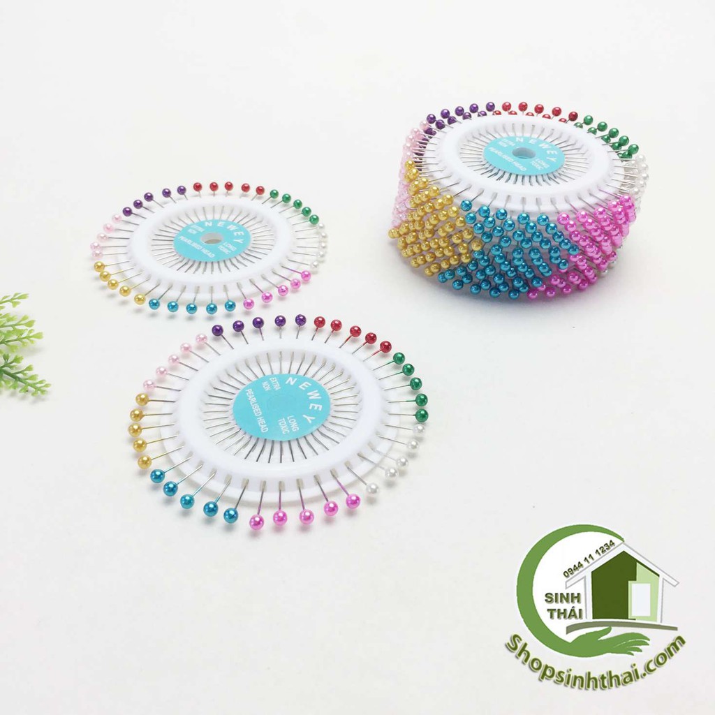 Vỉ kim ghim vải - vỉ 40 kim ghim cố định vải có đầu tròn nhiều màu