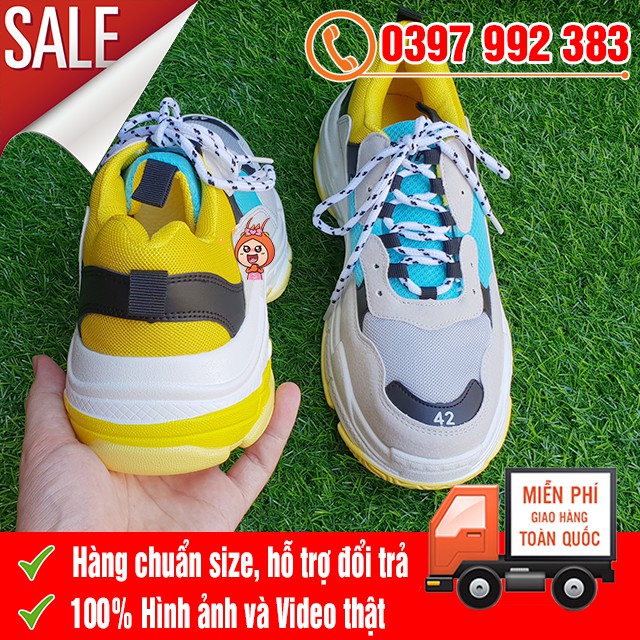 [FREE SHIPPING] Giày Thể Thao Balen Triple S Xanh Vàng Khuyến Mãi