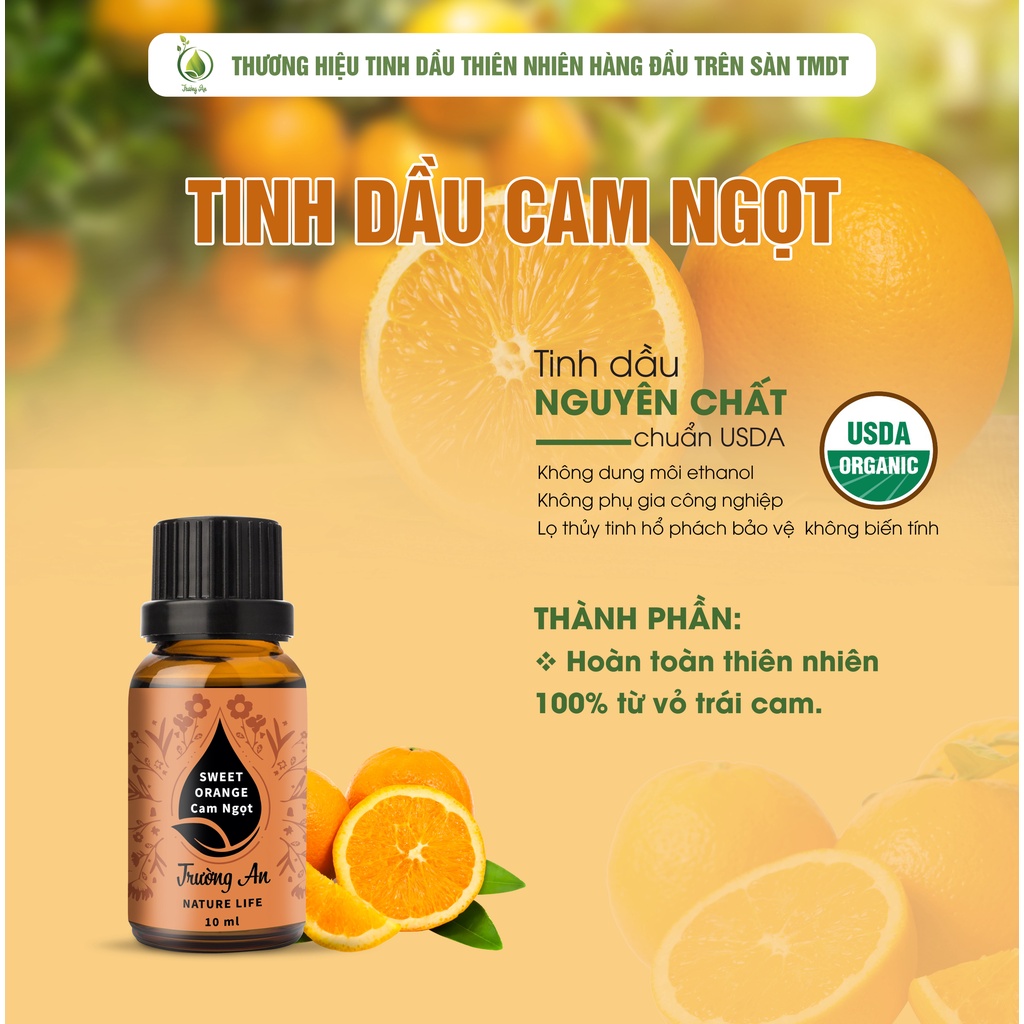 Tinh dầu Cam Ngọt Sweet Orange Trường An Essential Oil, xuất sứ thiên nhiên không pha tạp chất, có giấy kiểm định COA