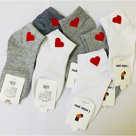 Combo 5 Đôi Tất / Vớ Nam Nữ Cổ Ngắn Hình Tim Hàn Quốc Siêu Xinh Chất Cotton Thấm Hút Chống Hôi Chân _ TSDL32