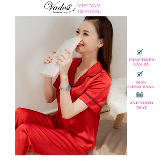 Bộ đồ ngủ mặc nhà nữ pijama vadesi lụa cao cấp quần dài tay ngắn mặc nhà màu trơn basic sang mềm mượt co giãn nhẹ