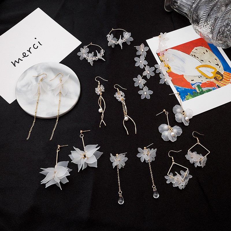 Hoa tai bông tai cánh hoa, vỏ sò trắng E2859 thời trang phong cách Nhật Hàn 8 mẫu