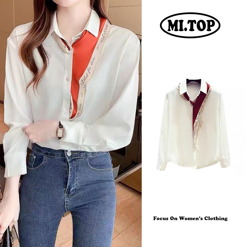Áo Sơ Mi Tay Dài Vải Satin Dáng Rộng Màu Sắc Đơn Giản Thanh Lịch