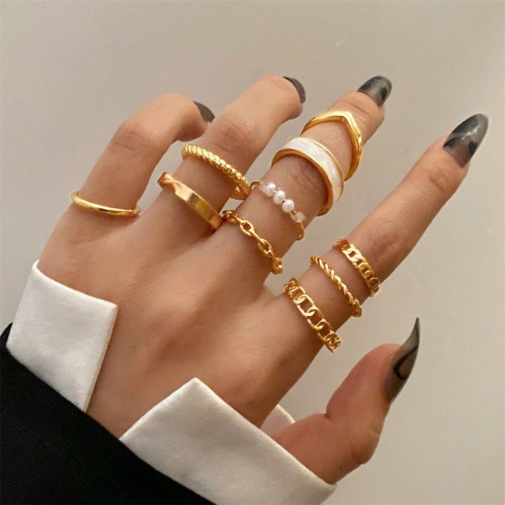Bộ 10 Nhẫn Phong Cách Vintage Độc Đáo|Nhẫn Đeo Khớp Ngón Tay Họa Tiết Hình Học Thời Trang