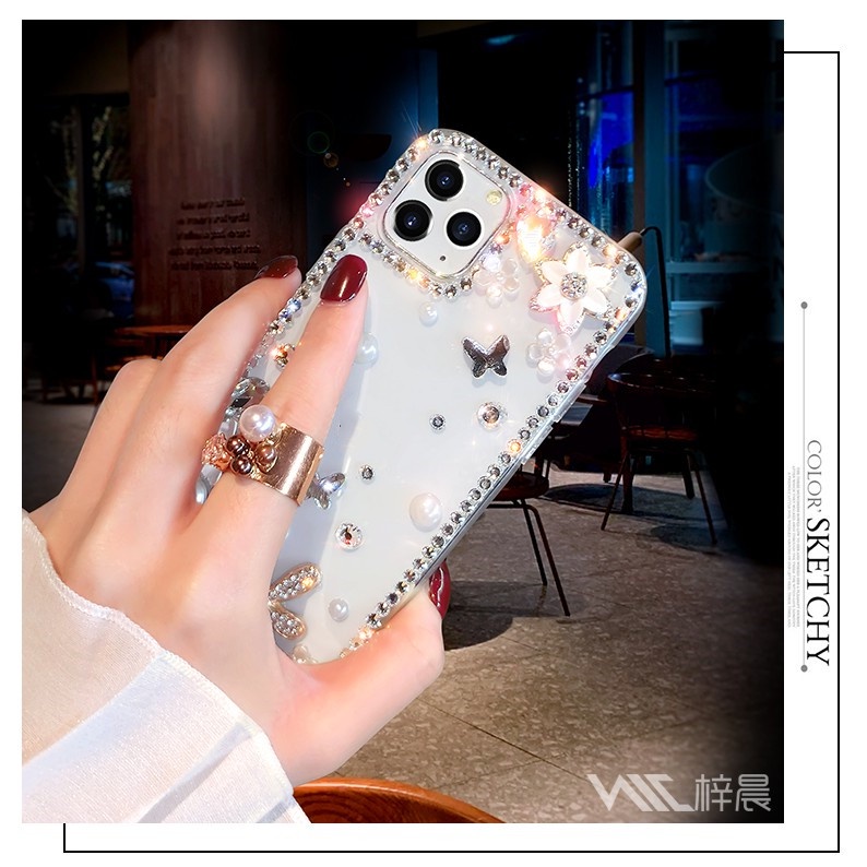 Ốp Điện Thoại Họa Tiết Hoa Đính Đá Lấp Lánh Cho iphone 12 pro max 15 14 13 12 11 pro max xs max xr x