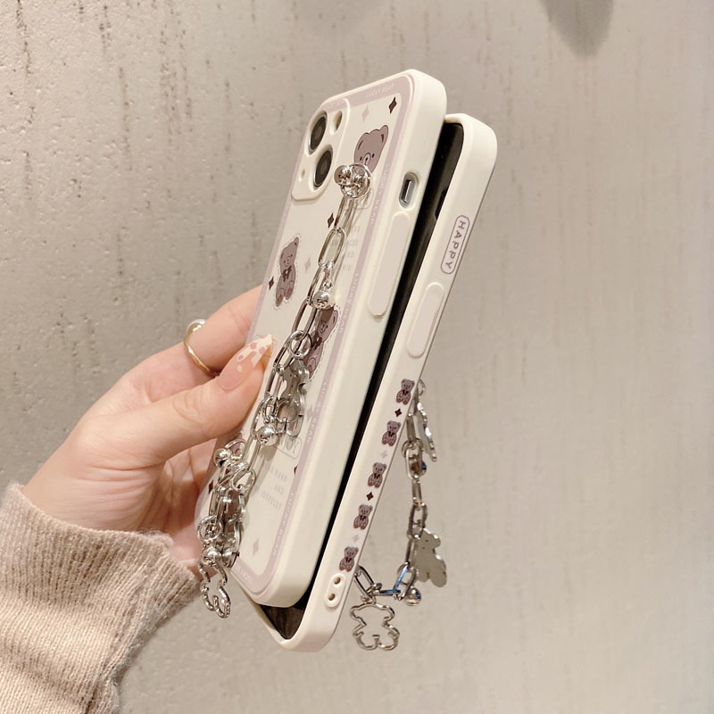 Ốp Điện Thoại TPU Mềm Chống Sốc Chống Bụi In Hình Gấu Xám Có Vòng Tay Cho iPhone13 12 11 Pro Max 6 6S 7 8 Plus X XS XR XSMAX