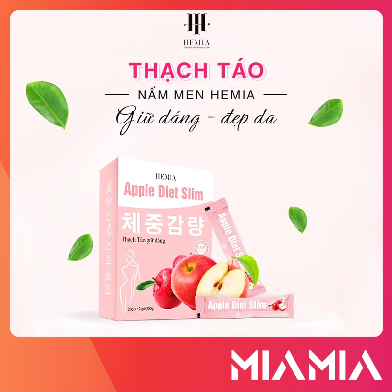Thạch Táo Nấm Men Hemia Apple Diet Slim chính hãng hộp 10 gói - 8936093380014