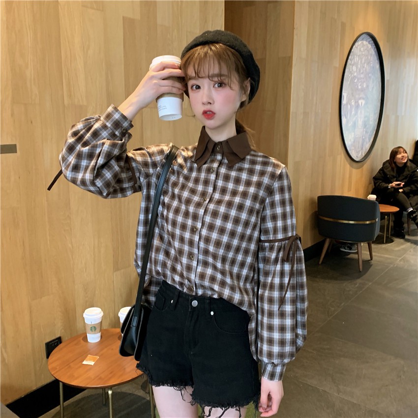 Sơ mi kẻ caro vạt xòe - MS73