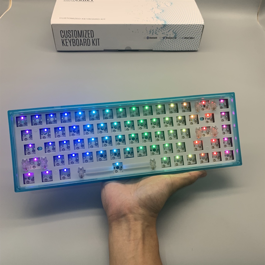 NK68T Hotswappable Kit Transparent Mechanical Keyboard Bàn phím cơ trong suốt,RGB light Triple mode,3500mAh,Software control