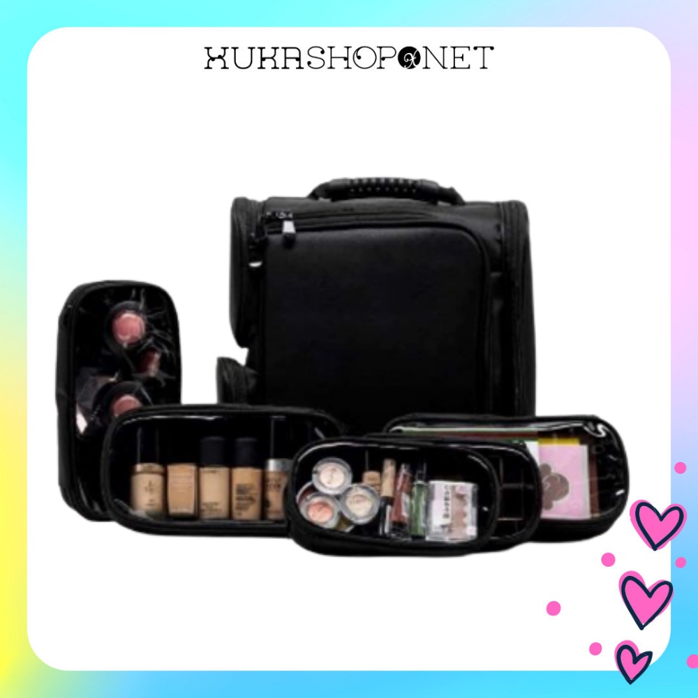 Túi đựng mỹ phẩm đồ trang điểm du lịch kèm 5 túi PVC makeup chuyên nghiệp