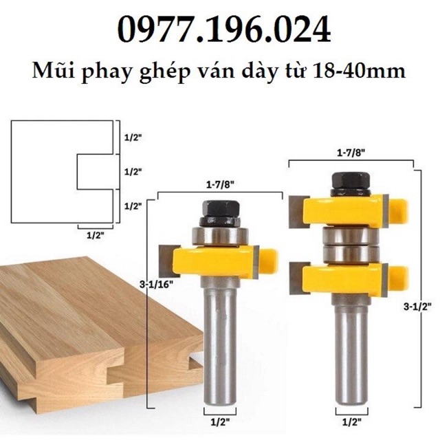 Mũi phay gỗ ghép ván dày 18-40mm cốt 12ly7 -Mũi soi ghép ván sàn