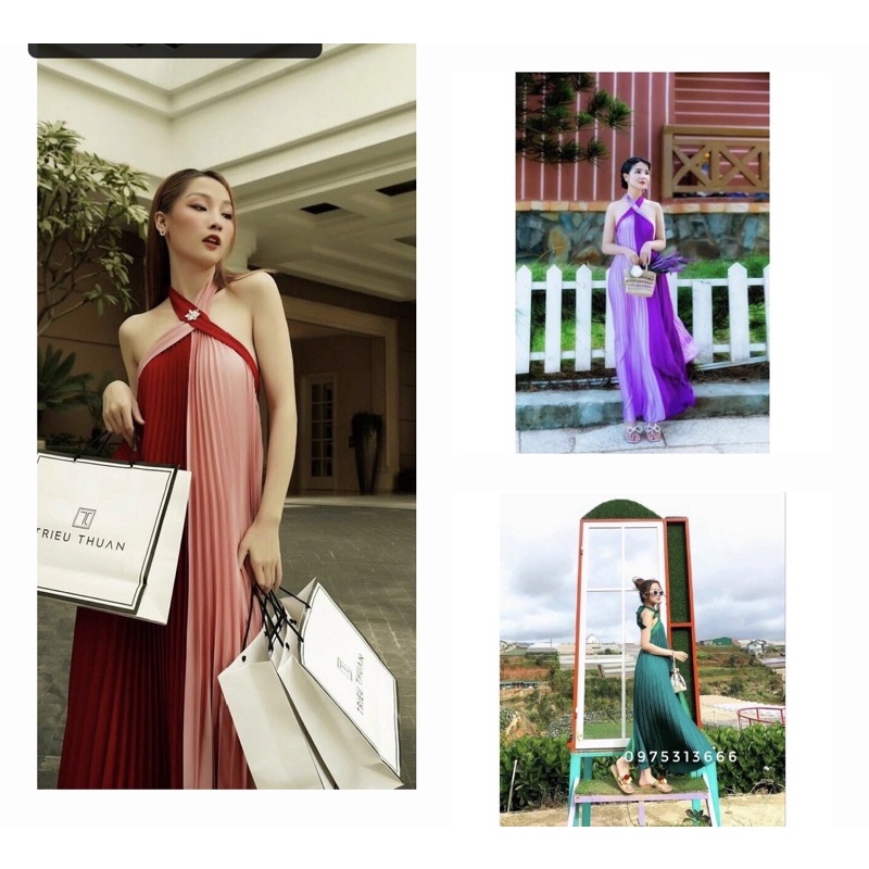 Đầm Maxi Đi Biển, Váy Maxi Dập Ly V355, Chất Lụa Mềm Mướt, Phối Màu Tím, Cho Dáng Dài Miên Man Và Những Shot Ảnh Để Đời