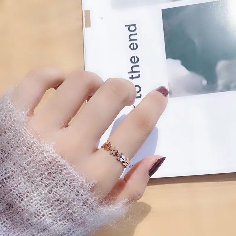 Nhẫn Hình Hoa Thời Trang | Nhẫn Thép Titan Mạ Vàng Hồng 18K Thời Trang | Trang Sức Bằng Thép Không Gỉ Chống Thấm Nước Không Gây Dị Ứng