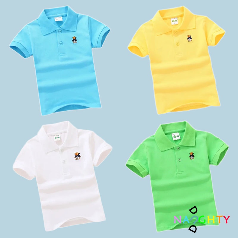 Áo polo Tay Ngắn Màu Sắc Đơn Giản Cho Bé 2-11 Tuổi