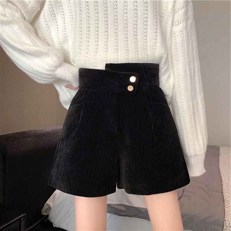 Quần short lưng cao ống rộng màu trơn thời trang Hàn Quốc