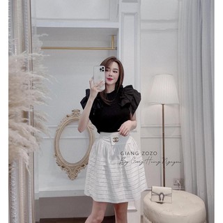 Áo thô lụa cổ vuông bèo vai siêu xinh