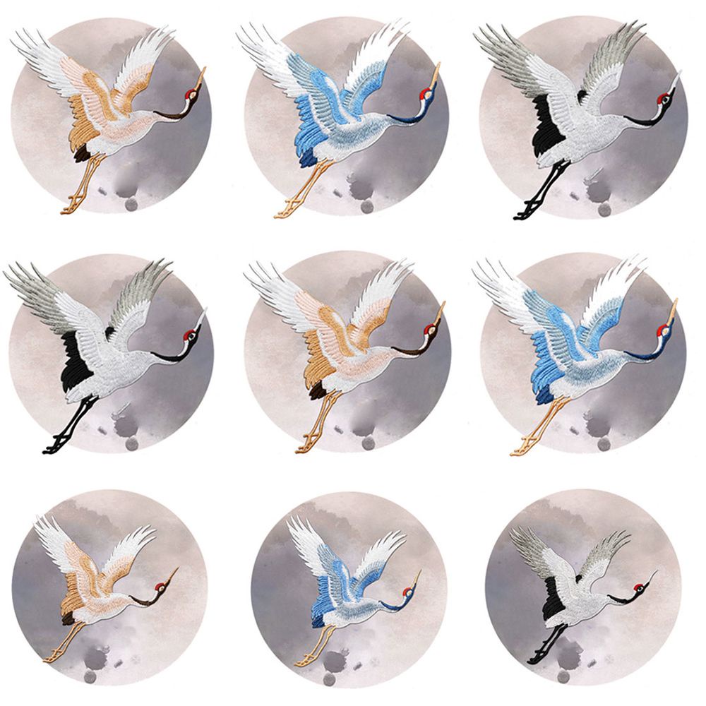 Sticker Ủi Thêu Hình Chim Hạc Phong Cách Trung Hoa