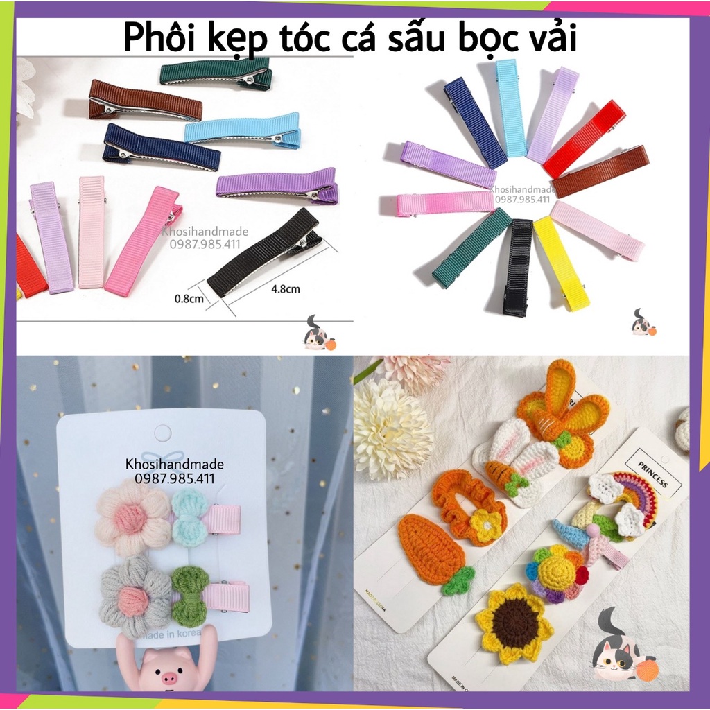Phôi kẹp tóc cá sấu bọc vải (Gói 10 cái)