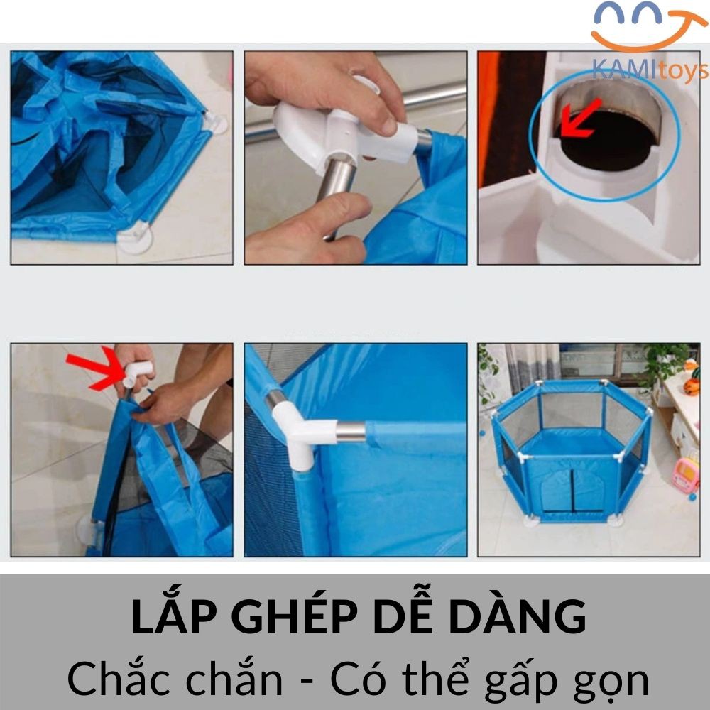 Cũi kiêm Nhà Quây bóng cho bé hàng đẹp có Cửa lưới Loại Vải + Khung lắp chắc chắn mã 50107 Kami