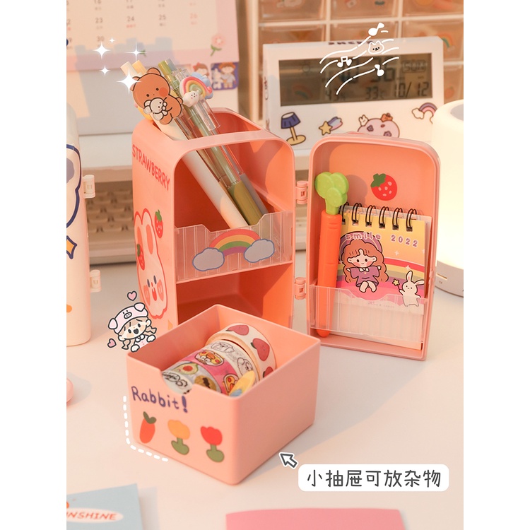 Hộp đựng bút để bàn hình tủ lạnh mini ngộ nghĩnh kèm sticker ngẫu nhiên, Hộp bút dễ thương đa năng tiện dụng TIHI