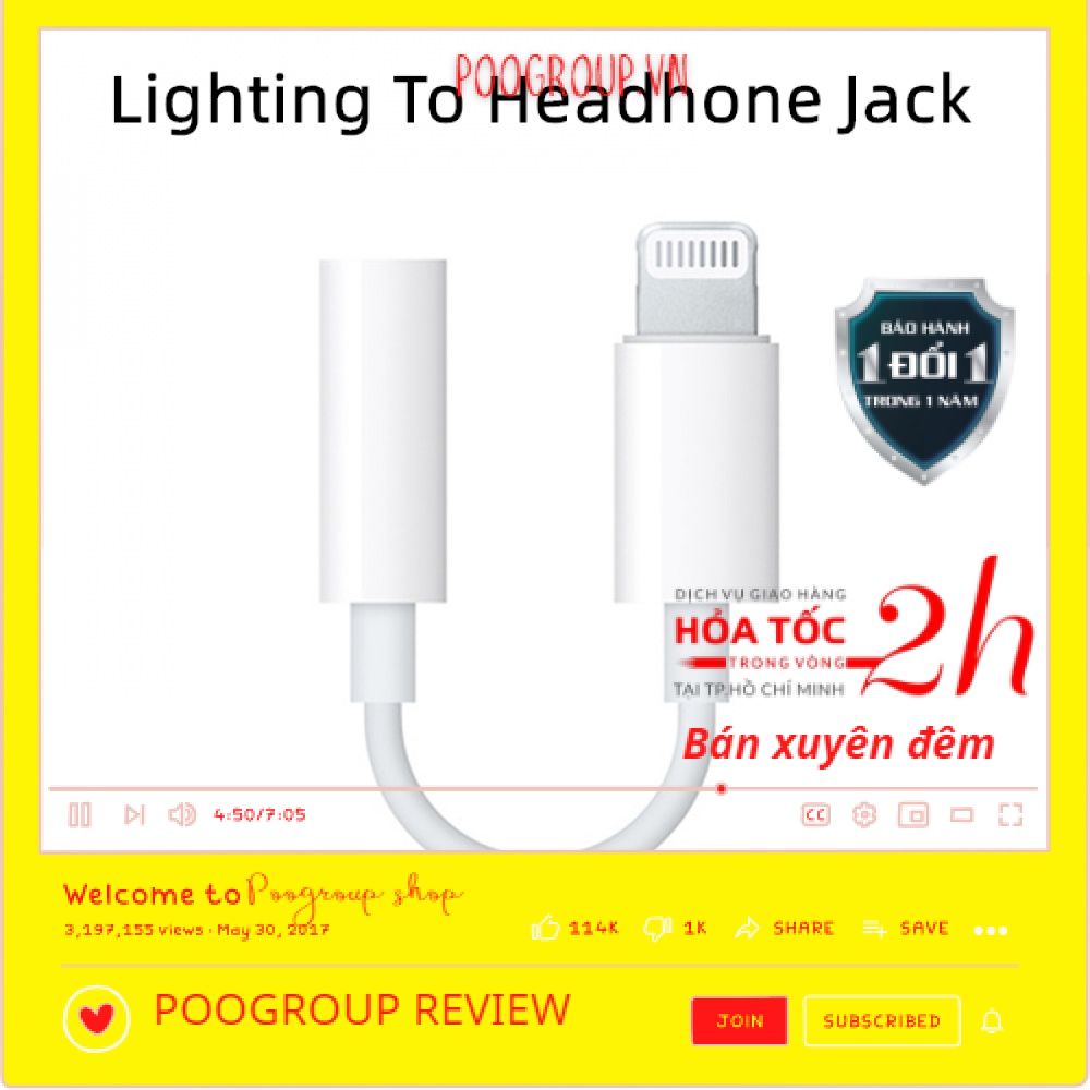 < ZIN > Cáp chuyển đổi tai nghe từ Lightning sang Jack 3.5mm (không cần bật bluetooth) -poogroup